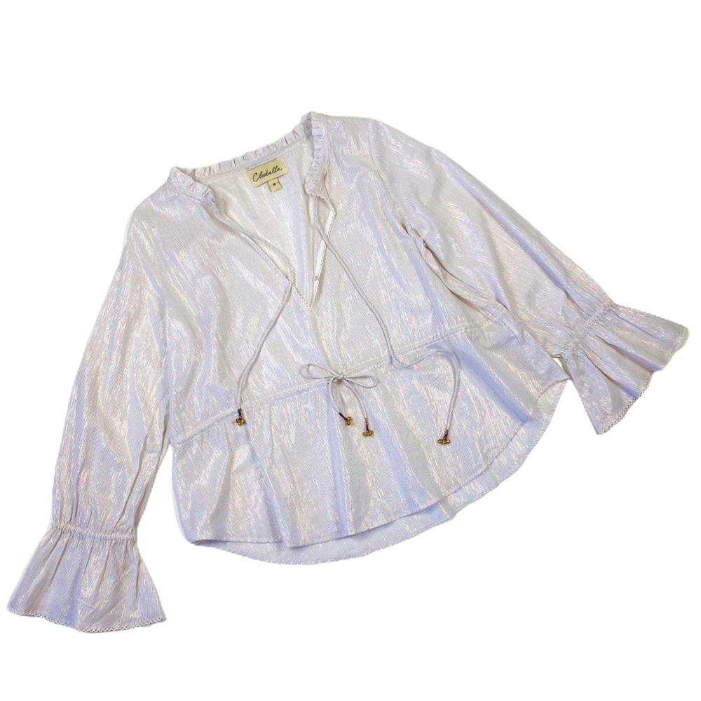 Cleobella x Revolve Lola blouse in white lurex